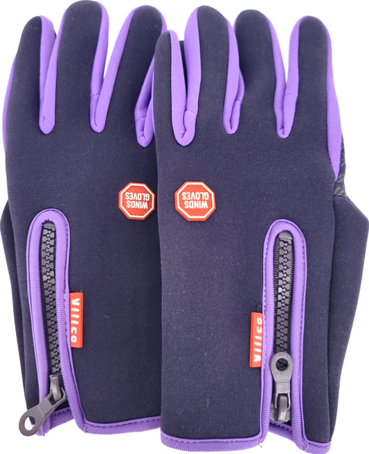 Vilico 秋冬騎自行車防滑觸屏手套 保暖搖粒絨 超彈性質感 舒適貼合 三指觸控設計 超靈敏觸屏 操作自如 防風防水防寒 登山車皆適用, 紫色