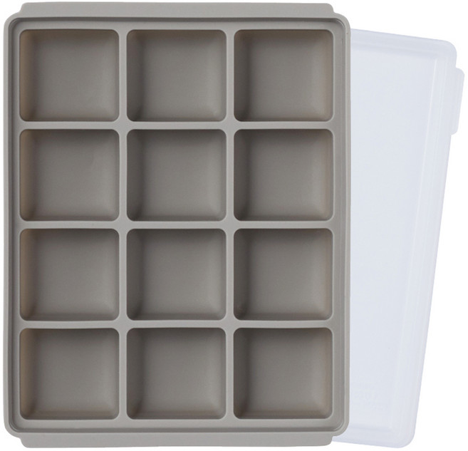 Warmly 矽膠輔食冰格12格 附蓋子 15.6*12.3cm, 220ml, 灰色, 1個