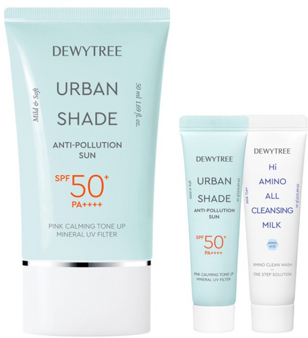 듀이트리 어반쉐이드 안티폴루션 선크림 SPF50+ PA++++ 50ml + 10ml + 하이아미노 올 클렌징 밀크 10ml 세트, 1개