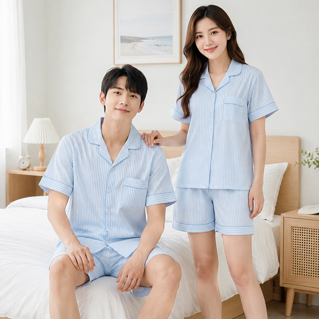 예스 커플용 데일리 반팔 파자마 상하의 세트 루시드