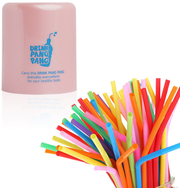 드링크팡팡 음료 뚜껑펀치 + 자바라 빨대 100p, 핑크(뚜껑펀치), 1세트