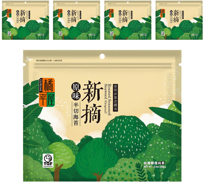 橘平屋 新摘半切海苔 原味, 26g, 5包