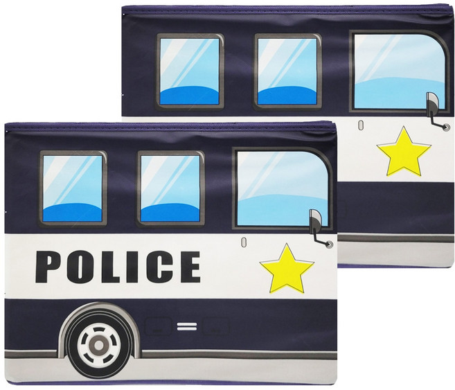 卡通翻蓋玩具收納箱 車廂款 防水可折疊, 藏青色警車, 2個