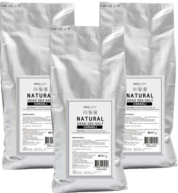 바스참 내추럴 굵은입자 사해소금 리필용, 1kg, 3개