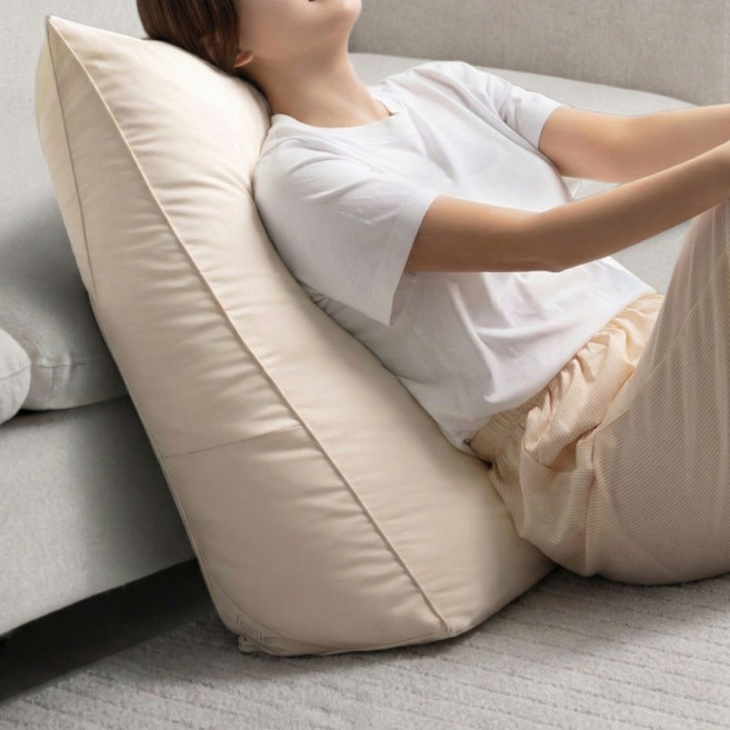 프랑떼 목까지 받쳐주는 빵빵한 방수 호텔식 롱슬림 삼각 등받이 쿠션, 아이보리