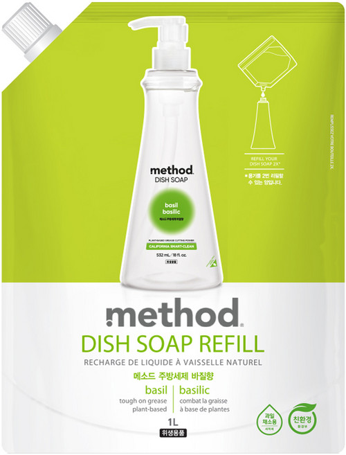 메소드 주방세제 바질향 리필, 1개, 1L