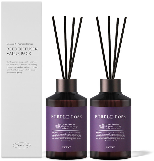 에이센트 퍼퓸드 디퓨저, 퍼플로즈, 200ml, 2개