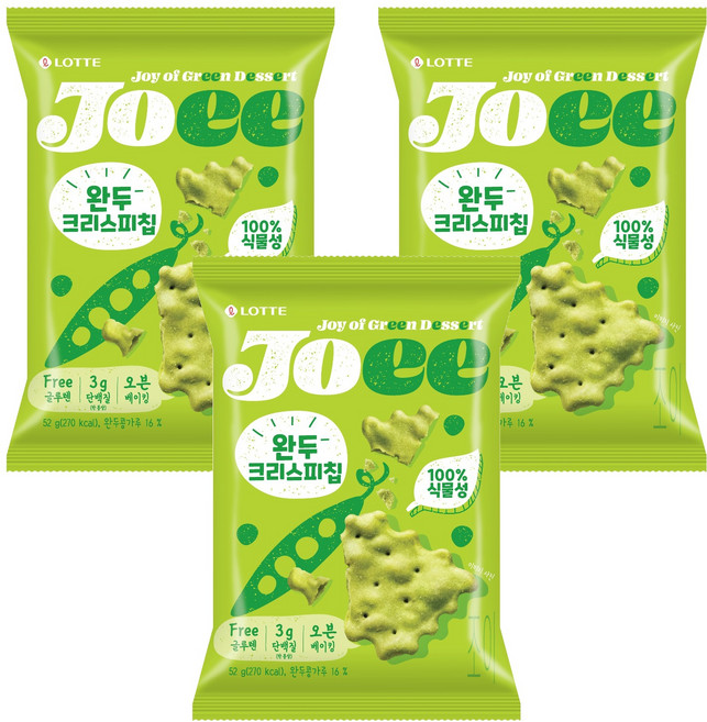 JOEE 완두 크리스피칩, 52g, 3개