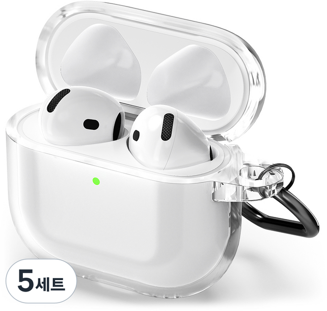 신지모루 변색방지 에어팟 TPU 케이스 + 카라비너 세트, 에어팟4, 클리어, 5세트