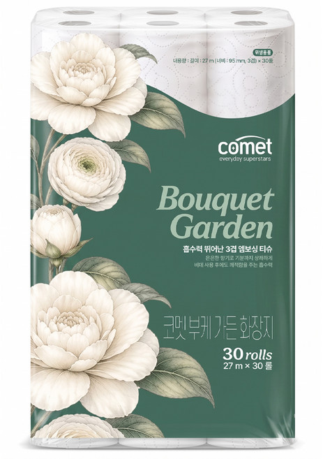 코멧 부케 가든 3겹 화장지, 1개, 30롤, 27m