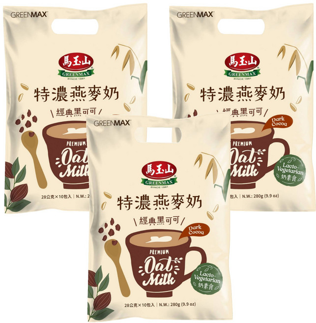 馬玉山 特濃燕麥奶經典黑可可 10包, 28g, 3袋