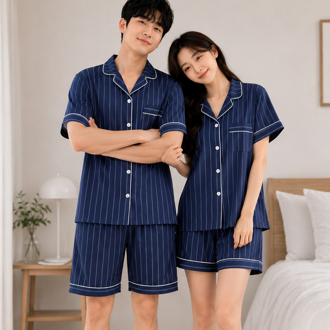 예스 커플용 데일리 반팔 파자마 상하의 세트 시그니처