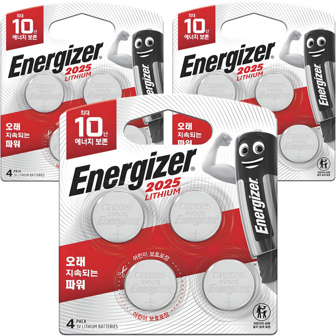에너자이저 리튬 코인 건전지 CR2025, 4개입, 3개