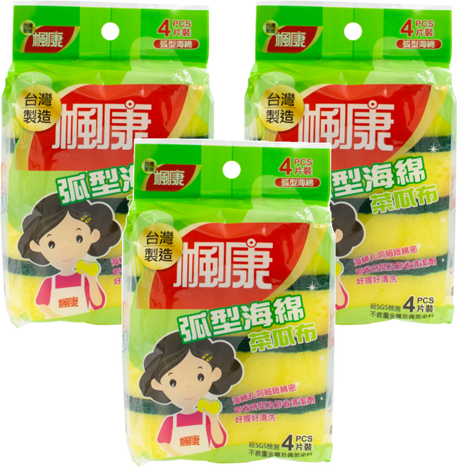 楓康 弧型海綿菜瓜布 11.4 x 7.6 x 3.2cm, 4個, 3包