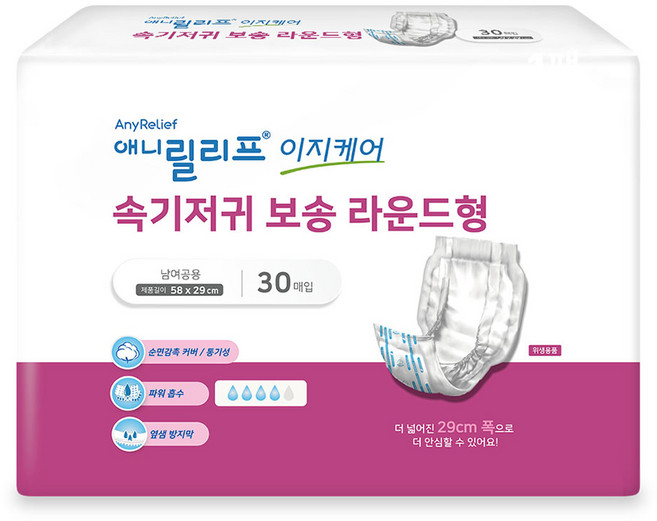 애니릴리프 남녀공용 이지케어 보송 라운드형 패드형 성인기저귀, 30개입, 1개
