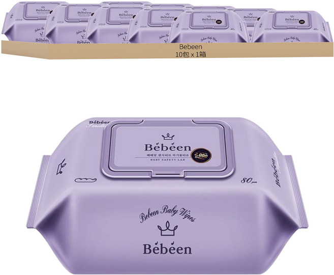 Bebeen 嬰兒溼紙巾 掀蓋式, 80張, 10包
