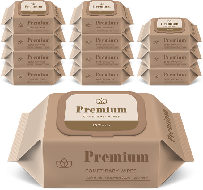 코멧 프리미엄 휴대용 아기물티슈 엠보싱 캡형, 75g, 20개입, 12개