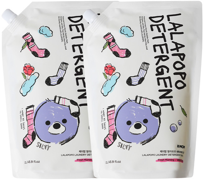 케이맘 랄라포포 유아용 세탁세제 프레시모닝향 리필, 2개, 1.3L