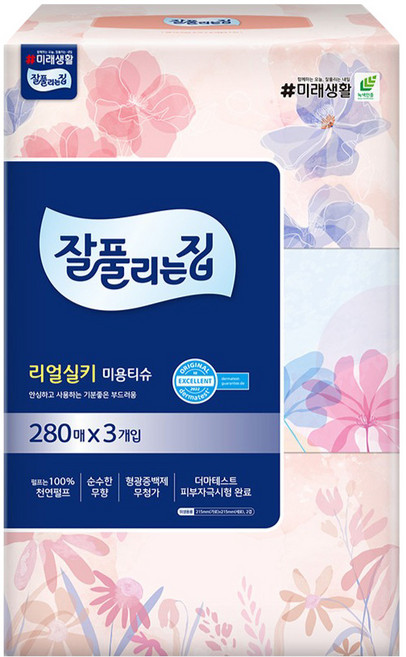 잘풀리는집 천연펄프 미용티슈 2겹, 280매입, 3개