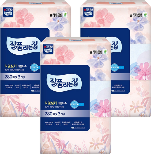 잘풀리는집 천연펄프 미용티슈 2겹, 280매입, 9개
