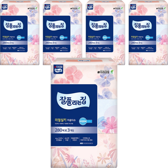 잘풀리는집 천연펄프 미용티슈 2겹, 280매입, 15개