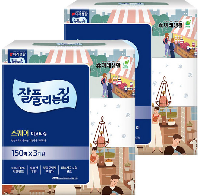 잘풀리는집 천연펄프 미용티슈 2겹, 150매입, 6개