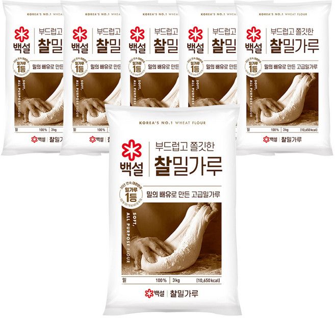 백설 찰 밀가루, 3kg, 6개