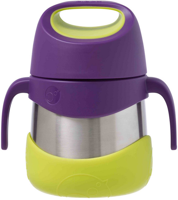 b.box 不鏽鋼燜燒罐 高品質雙層不鏽鋼製造 柔軟可咬叉匙 易於握持的手柄 適合6個月以上寶寶, 葡萄紫, 335ml, 1個