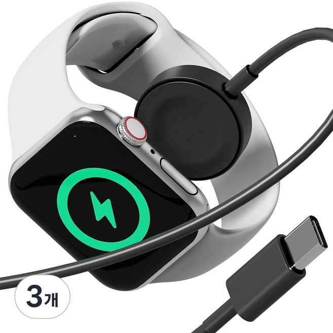 누아트 애플워치 호환 C타입 맥세이프 무선 충전기 케이블 충전독, 블랙, 3개