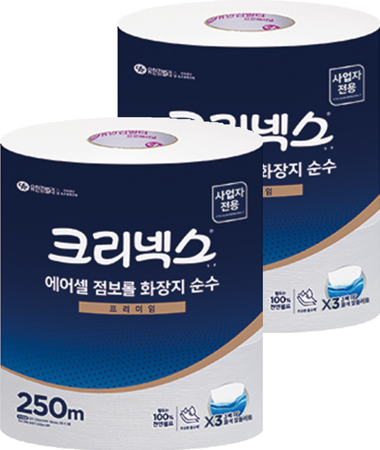 크리넥스 1겹 에어셀 점보롤 프리미엄 순수 화장지, 250m, 2개, 3개입