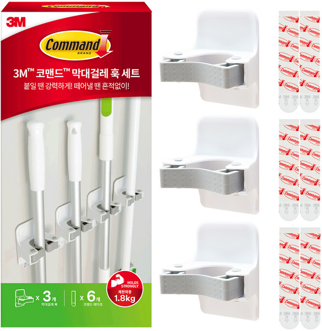 코맨드 쓰리엠 막대걸레 훅 3p + 테이프 6p, 혼합색상, 1세트