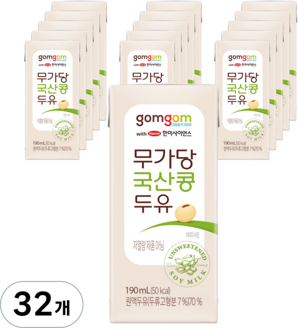 곰곰 무가당 국산콩 두유, 32개, 190ml