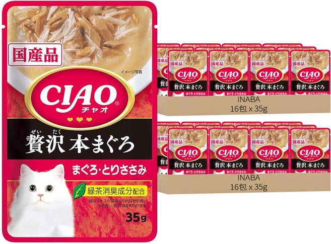INABA CIAO 啾嚕 巧餐包, 奢華鮪魚 + 雞肉, 35g, 32包