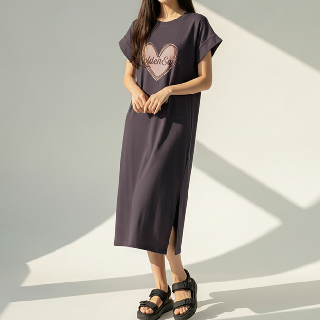 Paperments 愛心Logo字母大尺碼連身裙 14324, 深灰色