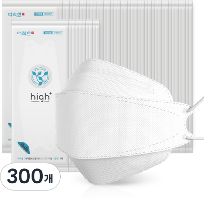 더착한인 하이플 보건용 마스크 대형 KF94, 1매입, 300개, 흰색