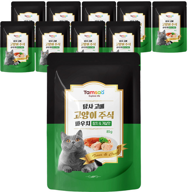 탐사 고양이 고메 주식 파우치, 참치+게살, 85g, 10개