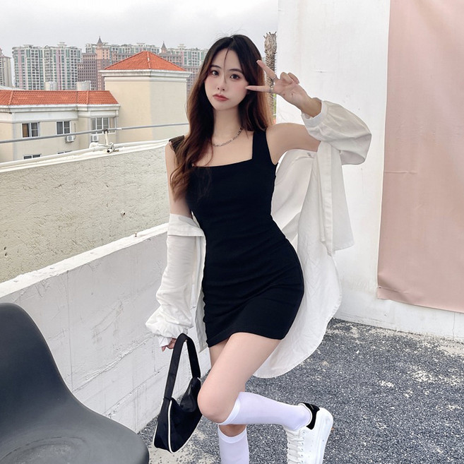 엘쏘 여성용 스퀘어넥 슬림핏 나시 원피스