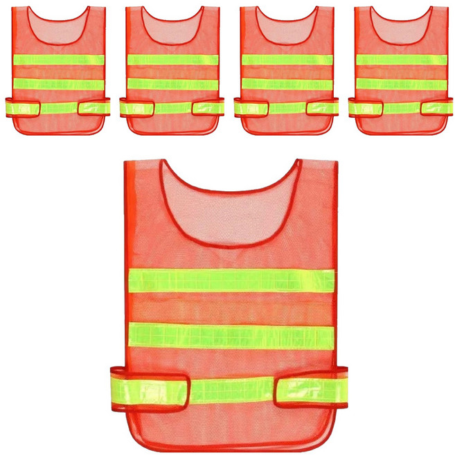 超透氣安全反光背心, 螢光紅, 5件