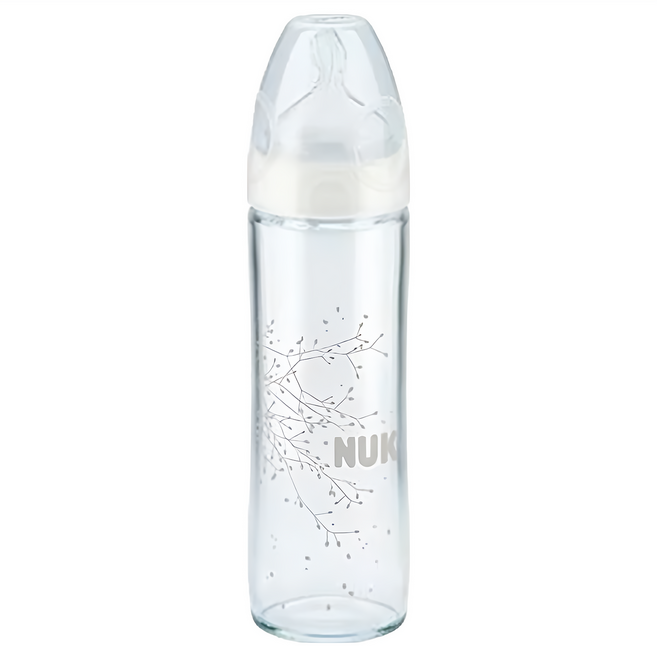 NUK 輕寬口徑玻璃奶瓶 耐高溫 防脹氣系統, 顏色隨機, 240ml, 1個