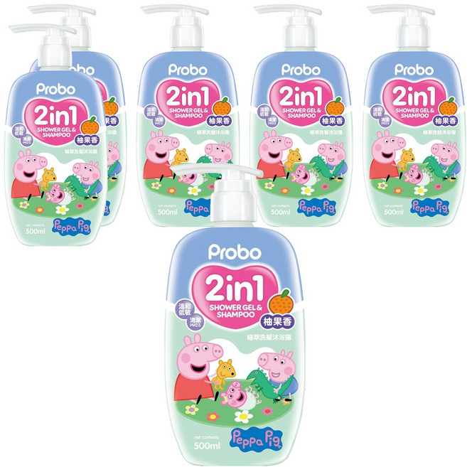 Probo 博寶兒 佩佩豬 植萃洗髮沐浴露 柚果香氛, 500ml, 6瓶