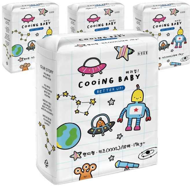Cooing 베러업 팬티형 기저귀 남녀공용, 키즈형(Kid), 72매