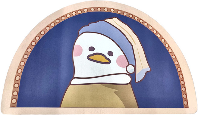 西格傢飾 可愛鴨名畫系列科技布軟硅藻土地墊, 珍珠耳環少女鴨 藍色, 1個