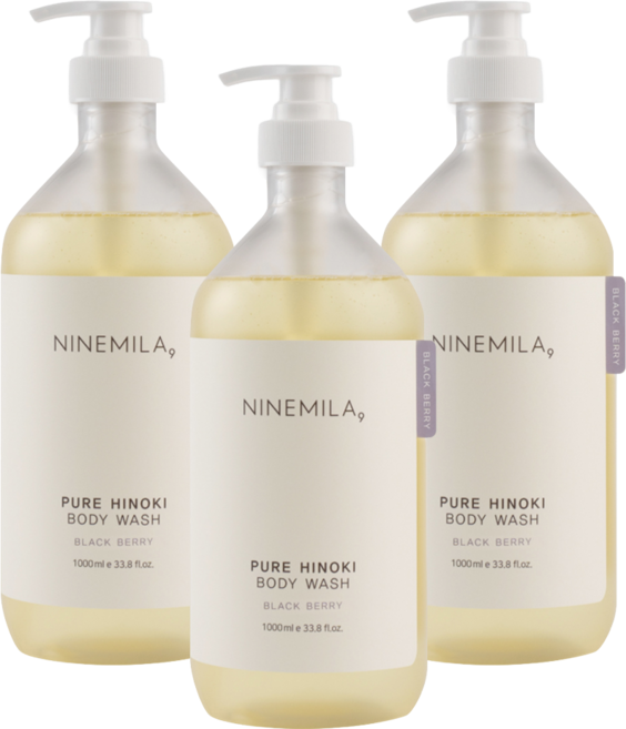 나인밀라 퓨어 히노끼 바디워시 블랙베리향, 1L, 3개