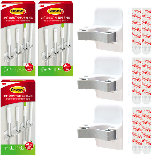 코맨드 막대걸레 훅 3p + 테이프 6p, 혼합색상, 3세트
