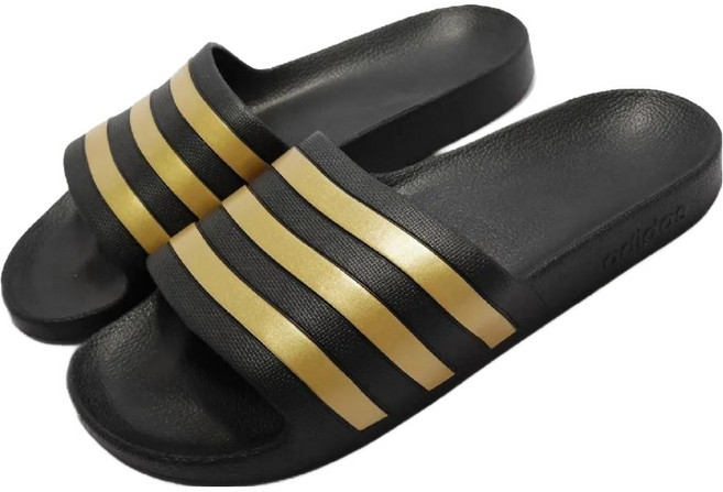 adidas 愛迪達 男女款 ADILETTE AQUA 拖鞋, 黑色 + 金色, 28.5cm