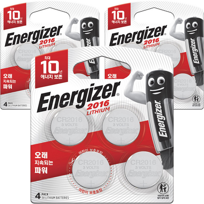 에너자이저 리튬 코인건전지 CR2016, 4개입, 3개