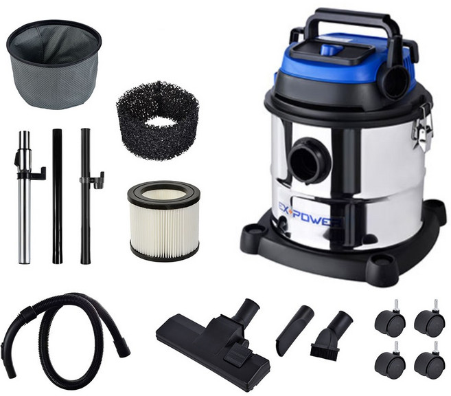 이엑스파워 공업용 1600W 건습식 겸용 진공 청소기 20L, EVC-20, 블랙 + 화이트 + 블루