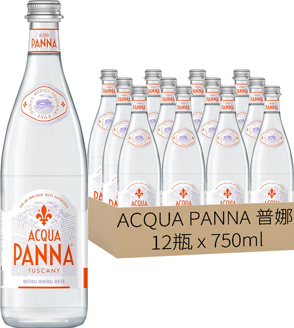 ACQUA PANNA 普娜 義大利礦泉水 原味 玻璃瓶裝, 750ml, 12瓶