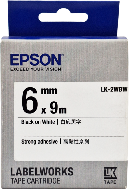 EPSON LK-2WBW 標籤帶 C53S652405 6mm, 白底黑字, 9m