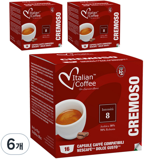 이탈리안커피 돌체구스토 호환 크레모소 캡슐커피, 16개입, 6개